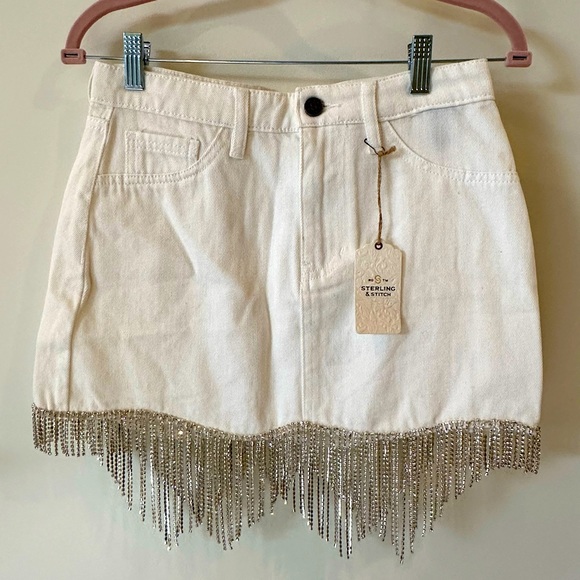sterling & stitch Dresses & Skirts - White Denim & Rhinestones Skirt! Size Small. Sterling & Stitch